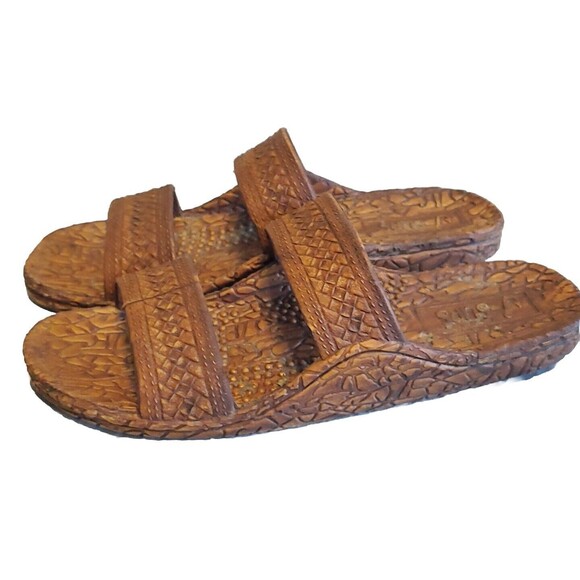 J Slips Womens Sz 6 Hawaiian Sandals Flip Flops Rubber Textured Brown Slides - Picture 4 of 7